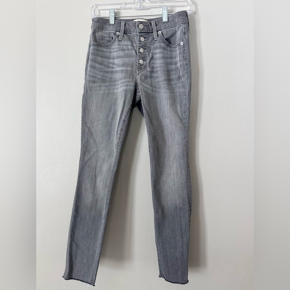 Universal Thread Grey High Rise Skinny Jeans Button Fly Raw Hem Size 2R